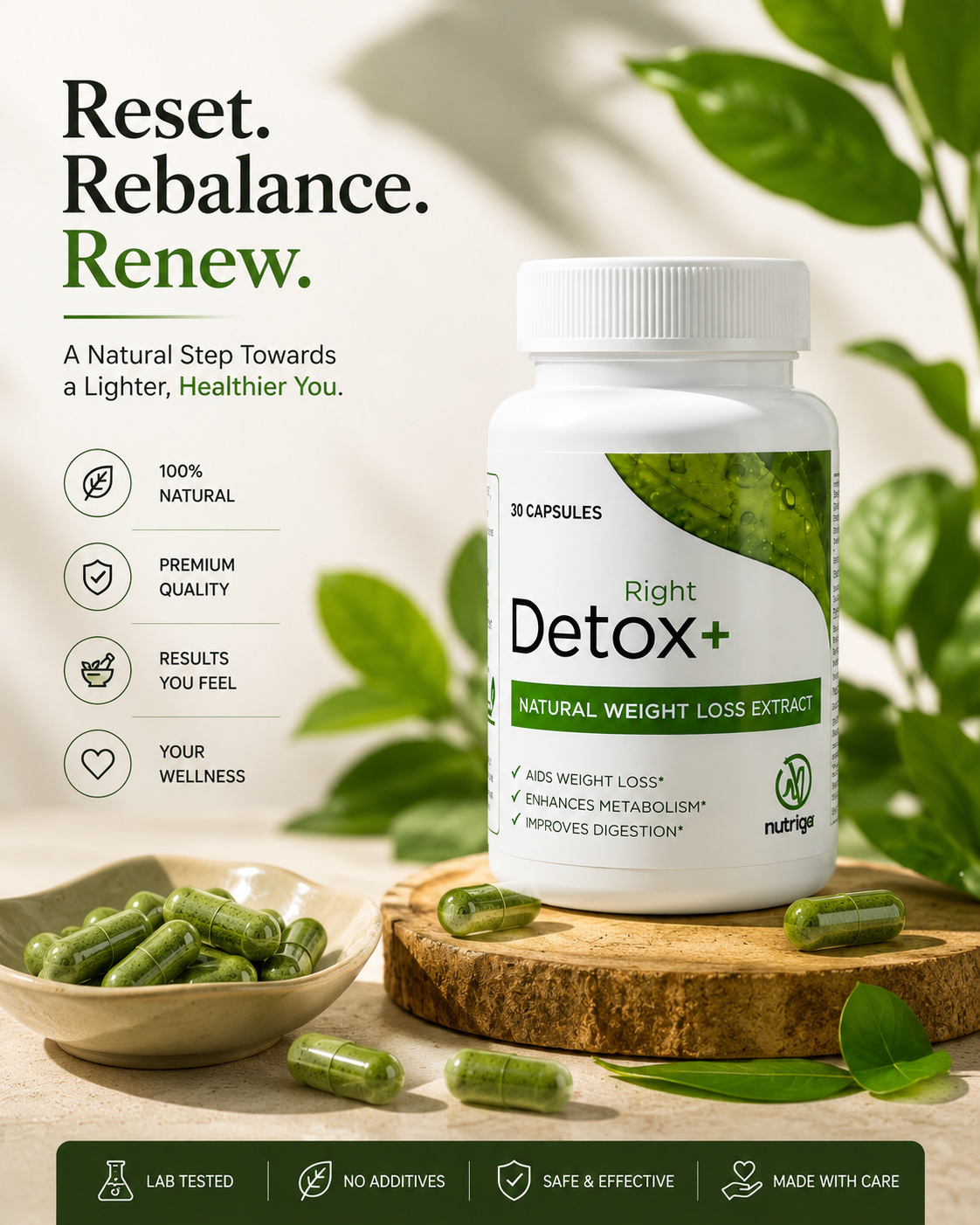Detox Right – Premium Plant-Powered Herbal Cleanse with 100% Organic Ingredients for Daily Health Support