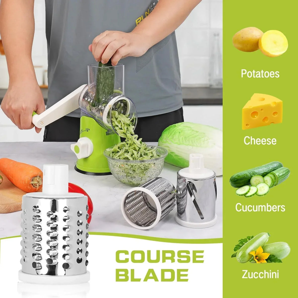 3-in-1 Vegetable Cutter – Multifunctional Rotary Drum Slicer