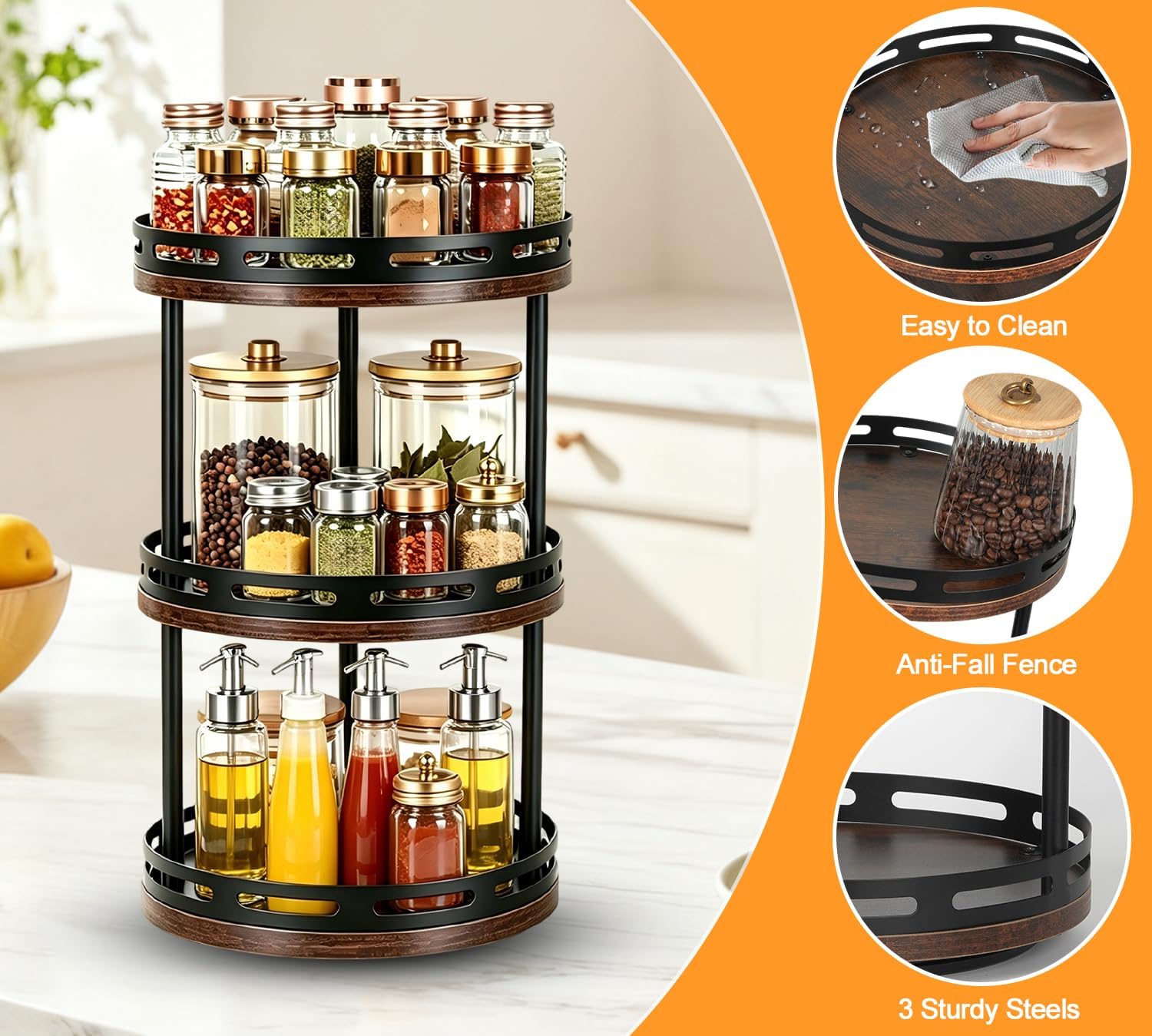 3 tier rotating spice rack
