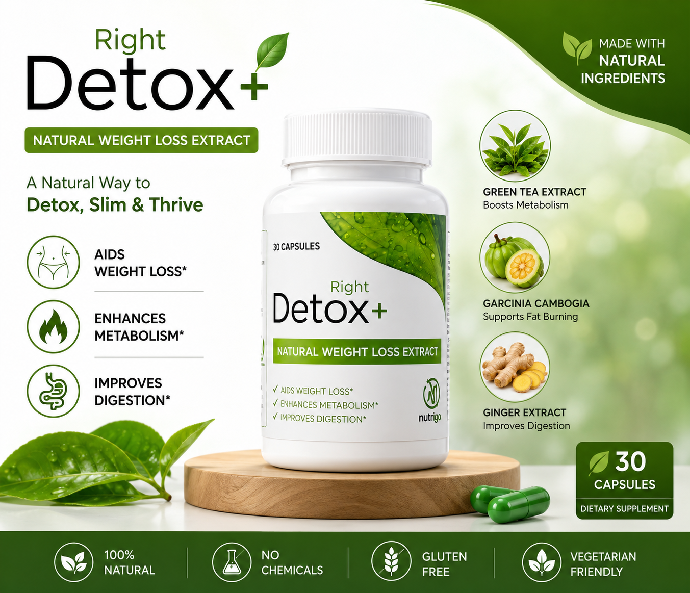 Detox Right by Nutright | 100% Organic & Plant-Based Formula | Daily Detox & Premium Herbal Support