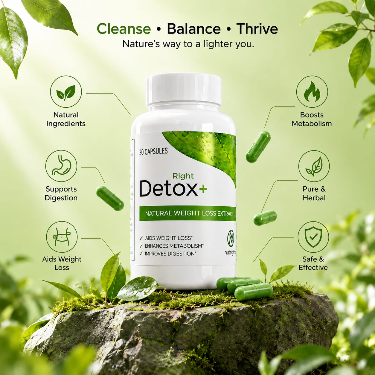 Detox Right by Nutright | 100% Organic & Plant-Based Formula | Daily Detox & Premium Herbal Support