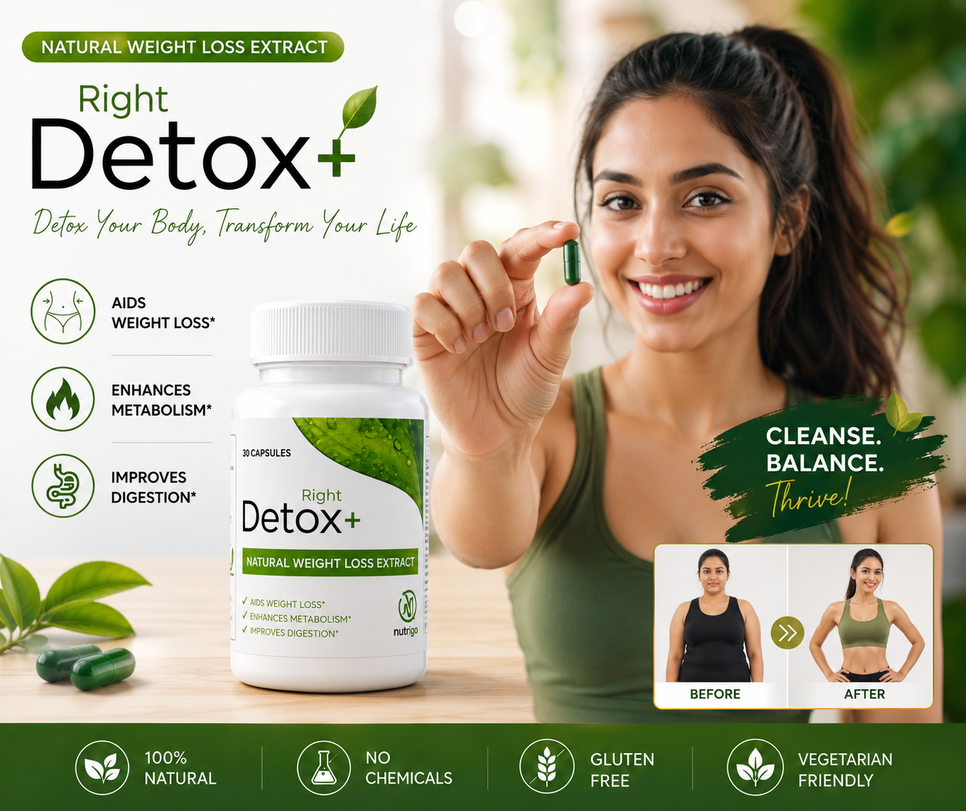 Detox Right by Nutright | 100% Organic & Plant-Based Formula | Daily Detox & Premium Herbal Support